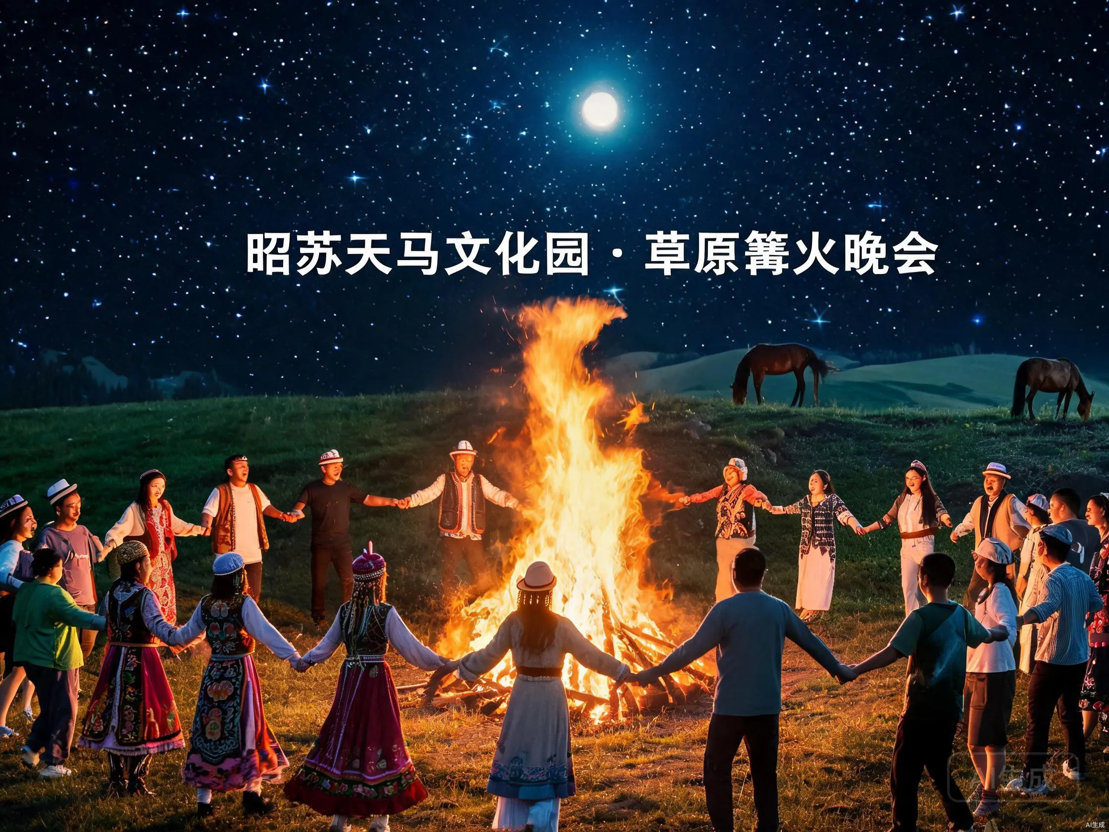 昭苏天马文化园草原篝火晚会